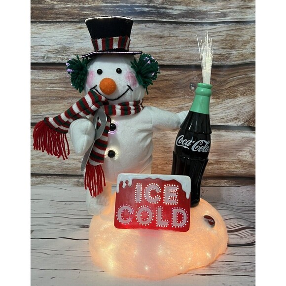 COCA-COLA  18" FIBER OPTIC TABLE TOPPER SNOW MAN WITH CONTOUR COKE BOTTLE - Picture 1 of 14
